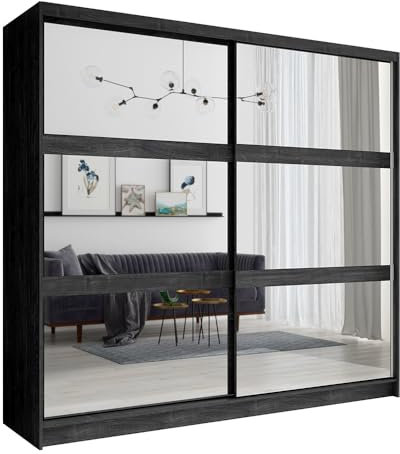 Lomadox Schlafzimmer Kleiderschrank Schwebetürenschrank 230cm in Portland Esche schwarz, 2 Schwebetüren