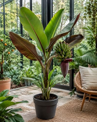 Winterharte Banane Musa sikkimensis 'Ever Red' 60-80 cm Exotische Zierbanane mit Roten Blättern – Pflegeleichte Pflanzen für Garten & Terrasse