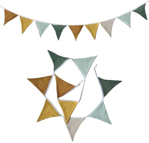 Wimpelkette Kinderzimmer,Wimpelgirlande Outdoor Wetterfest,Musselin Baumwolle Stoff Wimpel Girlande,Baby Deko Zimmer,Babyzimmer Dekoration,Wanddeko,Hausbett Deko Junge,Wimpel Banner (Farben Mischen)