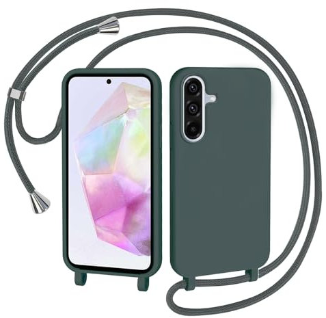 AOMYKE Coque pour Samsung Galaxy A36 5G avec Cordon, Collier Étui Silicone Liquide avec Tour de Cou Lanière en Corde Souple TPU Antichoc Housse - Vert foncé