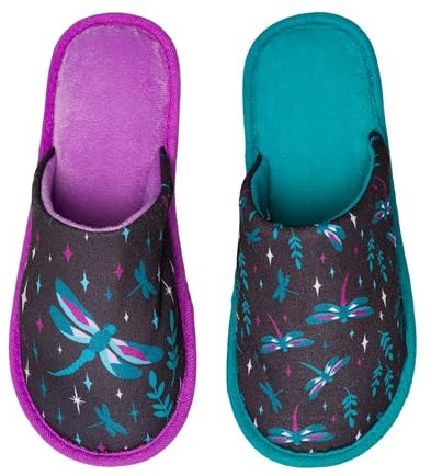 Dedoles Hausschuhe Damen Herren & Kinder Memory-Foam viele lustige Designs Einhorn Musik Regenbogen Comics Spiele Geschenk, Farbe: Lila, Motiv: Libellen in der Nacht, Gr. 40-41 EU