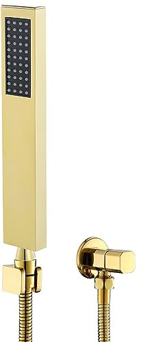 QTYQWC Gold Handheld Shower Head,Square Solid Brass Shower Head with Handheld, Wall Mounted High Pressure Shower Head with Shower Hose and Angle Valve