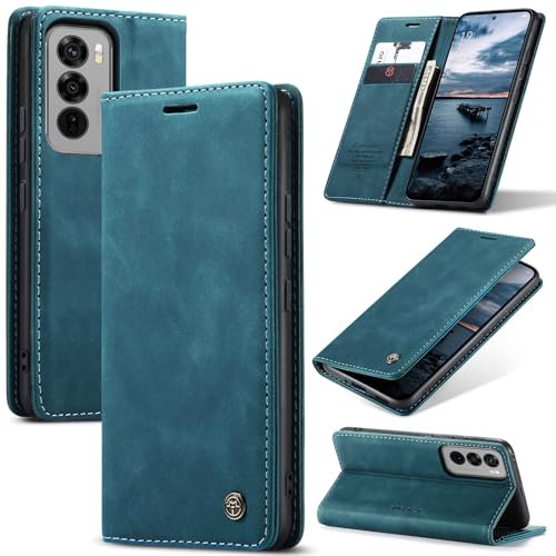 Cracedily Funda para OPPO Reno12 Pro 5G Case, Carcasa Protectora Antigolpes Case, Soporte Plegable, Ranura para Tarjeta, Cover Cuero PU Carcasa OPPO Reno 12 Pro 5G, Azul-Verde