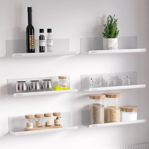DINIAL Floating Shelves for Wall, 6 Pack Metal Shelf 32x10cm Room Decor for Bookcase/Vinyl Record Display/Photo/Picture in Bedroom, Living Room, Bathroom, Kitchen Storage and Organization (White)
