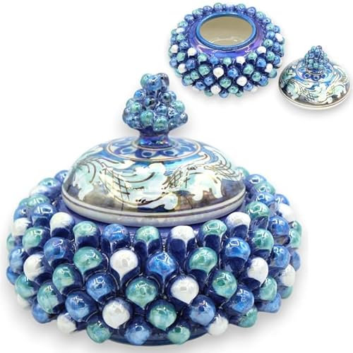 SICILIA BEDDA CAPACI Biscottiera o Portagioie pigna, Ceramica Caltagirone, Madreperla Multicolor, Ø 16 x h 14 cm ca. MD1
