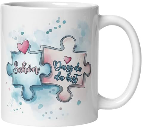 Danke Dankeschön Liebes Tasse mit Spruch | Puzzleteil & Herz - Schön dass du da bist | Danke für Alles Geschenk | Lieblingsmensch - Herzensmensch | Dankesspruch Danksagung | Einfach Mal Danke Sagen