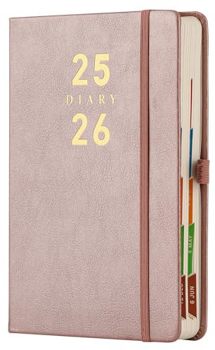 Mljtoyo Agenda 2025-2026 A5, agenda giornaliera 2025-2026 pagine al giorno, schede laterali a colori, agenda di metà anno con copertina rigida, portapenne, (Rose Gold 07 2025-06 2026, A5)