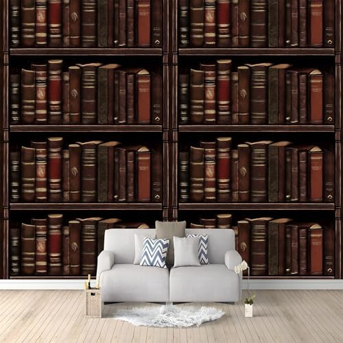 Tapete 3D Fototapete Retro-Bücherregal 400 x 280 cm Vliestapete Wandtapete Wandbilder 3D für Wohnzimmer Schlafzimmer Vlies Tapete