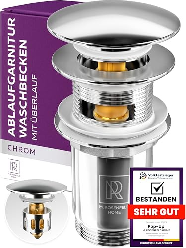 M. ROSENFELD HOME Waschbecken Ablaufgarnitur mit Überlauf - Pop Up Waschbeckenstöpsel mit Sieb Passend für Waschbecken & Waschtische, Stöpsel Herausziehbar mit Haarfänger