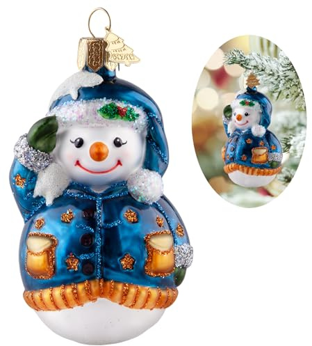 Schneemann Glas Weihnachtsornamente,Geblasenes Glas Ornamente für Weihnachtsbaum,Blaue Schneemann Sammlung Figur hängende Ornament,Weihnachtsdekorationen für Feiertagsparty Tägliche Geschenke