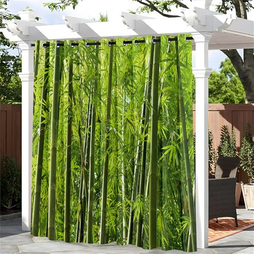 Hiseng Rideau Exterieur Imperméable Imprimé Bambou Vert 3D, Rideau Occultant à œillets 1 pièce, Rideaux Protection Solaire pour Jardin, Terrasse, Pavillon, Balcon (Style 6,132x213cm)
