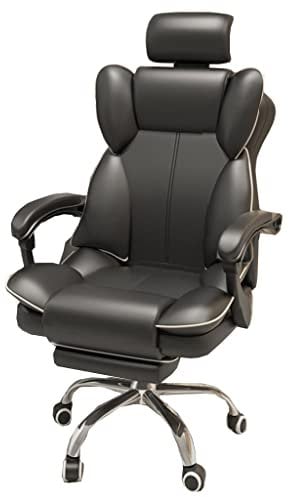 Ergonomischer Liegepraxisstuhl mit Fußstütze Big und Tall Executive Chair mit 130 ° Rückenlehne High Rücken Leder Managementstuhl mit Lendenwirbelsäulenunterstützung für große Personen (schwarz)