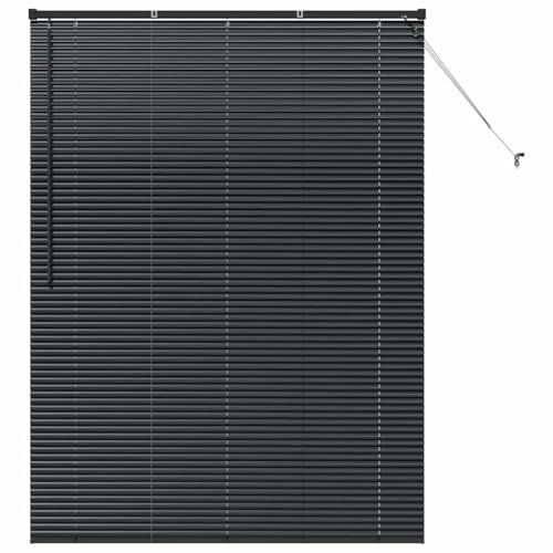 vidaXL Fensterjalousie mit Vorhängen Schwarz Aluminium, Moderne rechteckige Jalousien, strapazierfähige Küche, verstellbar für drinnen, Sichtschutz, Matte Oberfläche