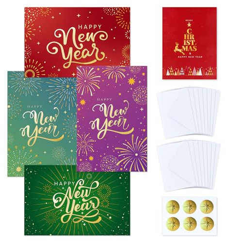 FLYAB Tarjetas de feliz año nuevo – Tarjetas de feliz día festivo en caja con sobres, regalo de Año Nuevo para negocios y estaciones personales saludos