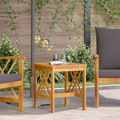 QJBSAVVA Beistelltisch Akazie 45 x 45 x 50 cm, Massivholz Gartentisch mit Modernem Design, Robust und Langlebig, Kleiner Couchtisch für Balkon, Terrasse und Lounge