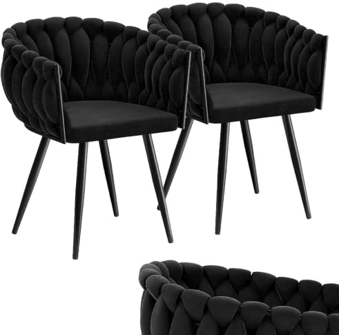 skølm Sudri Esszimmerstühle Schwarz 2er Set, Samtbezug, Metallgestell | Esszimmermöbel, Küchenstuhl höhenverstellbar, Armlehnstuhl, Schalenstuhl bis 120 kg, für Esszimmer & Küche, 54x58x76 cm