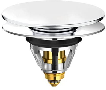 Sink Plug Replacement, Brass Universal Bathroom Pop Up Drain Stopper | Bath Basin Plug with Basket Hair Catcher, with Bounce Core, Push Type Sink Strainer ,Large Lid(34-38mm)