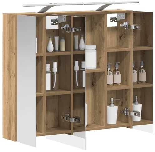 vidaXL Badezimmerspiegelschrank Kunsthandwerk Eiche 80 x 14,5 x 70 cm, Badezimmer Aufbewahrung, rechteckiger Schrank, modernes Design, platzsparender Wandspiegel, verstellbares Regal, Organizer