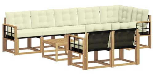 vidaXL Outdoor-Sofagarnitur mit Kissen 9 pcs Weiß und Creme, Gartenlounge, modernes Sofa für draußen, bequemes Terrassenmöbel, stylisches Sitzset