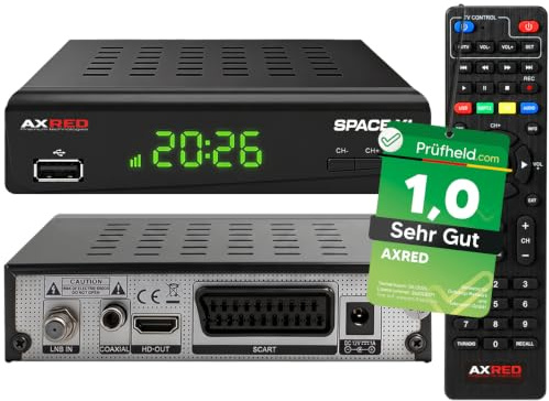 [ Test SEHR GUT, Note 1.0 *] AXRED Space X1 HDTV Sat Receiver mit Aufnahmefunktion, HD fähig, Full HD, Digital Sat-Receiver für Satellitenschüssel Satelliten Satellit TV Fernseher, HD-Receiver, HDMI
