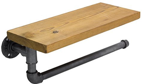 Étagères en Bois industrielles de Supports Tuyau fixé forgé pour la Salle Bains Porte Papier Toilettes, Fer à Repasser Pipe Eau étagères avec Planche Bois rétro Vintage Industriel Rouleau Toilette