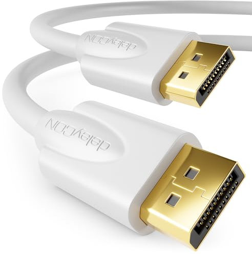 deleyCON 1m DisplayPort Kabel - 4K 2160p 3D HDCP - DP (20 Pin) Stecker auf DP (20 Pin) Stecker - PC Notebook Monitor Grafikkarte - Weiß