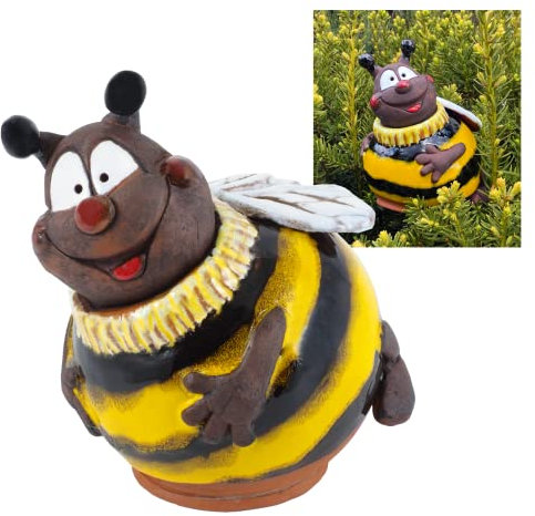 Midene Gartenstecker Keramik Handgefertigt - Gartendeko für Draußen Wetterfest - Garten Deko Keramik - Gartenfiguren & Gartenstatuen - Lustige Hummel