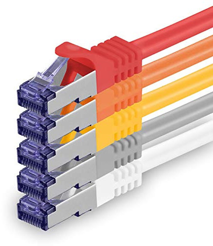 1aTTack.de Câble Réseau CAT7 CAT 7 10 Gigabit - 5x 3,0m - RJ45 Ethernet LAN DSL Routeur Modem - 5 couleurs 01