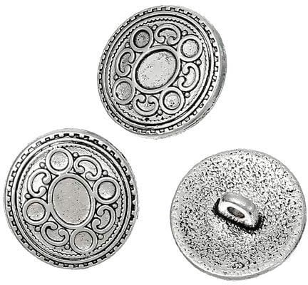 Metallknöpfe Ösenknöpfe 15 Stück mit Kreis-Muster antiksilber Ø ca. 17mm