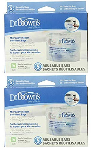 Dr. Brown`s Microwave Steam Sterilizer Bags - 2 Packs of 5 Count = 10 Bags (Limited Edition)