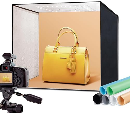 RALENO 50x50 cm Fotobox, Fotostudio Set, Lichtbox Lichtwürfel 4500 lm, 50W, 5500K, 97 TLCI LED Beleuchtung, Tragbare Lichtzelt inkl. 6 Farbe Hintergründe für Produktfotografie