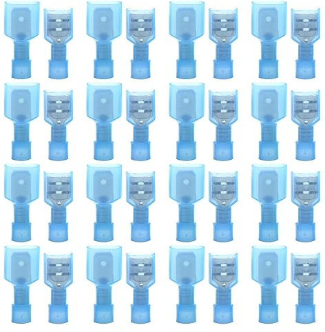 Yosawo 100-Pieces Nylon Fully Insulated Male/Female Spade Wire Crimp Connectors，Quick Disconnects Wire Terminals Connector Assortment Kit AWG 16-14 Blue（NLGML)