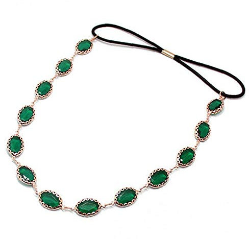 Élégante bande de cheveux Boho tête chaîne ovale strass cristal Coiffes Bandeaux femmes Accessoires Bijoux vert