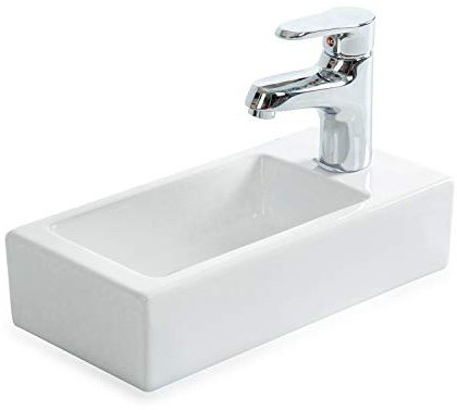 STILFORM Gäste WC Waschbecken aus feinster Keramik in Brillant Weiß für Wandmontage oder als Aufsatzwaschbecken mit Hahnloch 370 x 185 x 90 mm (Hahnloch Rechts)| Waschbecken mit Lotus-Effekt