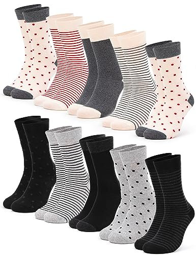 Occulto Damen Muster Socken 10 Paar (Modell: Michaela) Schwarz-Rot 35-38