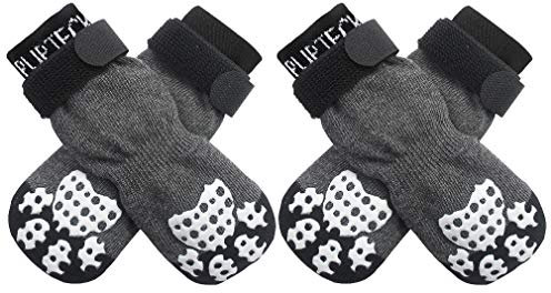 PUPTECK 2 Paar Doppelseitige Anti-Rutsch Hundesocken mit verstellbaren Riemen für den Innenbereich - Hundeschuhe Pfotenschutz Sommer Haustierpfoten Schutz Traktion Kontrolle Socken auf Hartholzboden