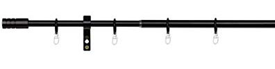 ondeco Gardinenstange ausziehbar 1-lauf, Vorhangstange Fenster Wandmontage, Endstück Rille, Komplettgarnitur Teleskopstange 13/16 mm mit Ringen 120-210 cm Schwarz