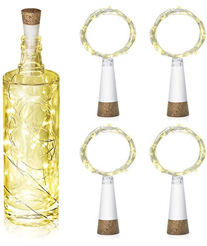 Guirlande lumineuse pour bouteille de vin avec bouchon en liège, rechargeable par USB, lot de 4, 20 LED, alimentée par USB, mini guirlande lumineuse pour mariage, Noël, fête, Halloween, anniversaire,