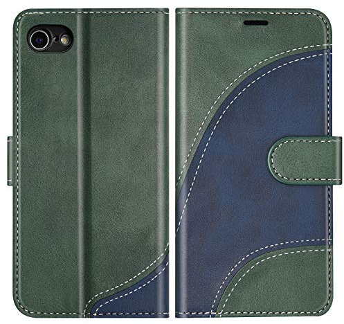 BoxTii Hülle für iPhone SE 2020 / iPhone 8 / iPhone 7, Leder Handyhülle für iPhone SE 2020 / iPhone 8 / iPhone 7, Ledertasche Klapphülle Schutzhülle mit Kartenfächer und Magnetverschluss, Grün