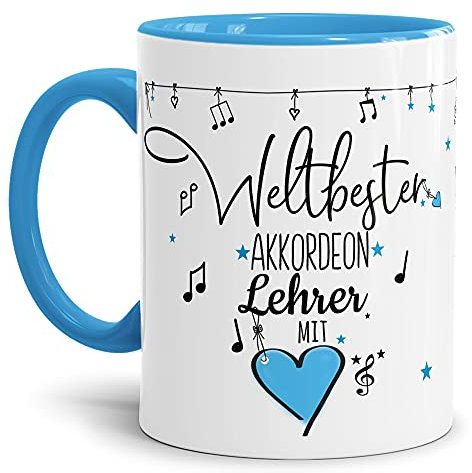 Berufe Tasse - Weltbester Akkordeon Lehrer - Geschenk für den weltbesten Musiklehrer, Musikunterricht, Lehrer - Keramik Innen & Henkel Hellblau, 300 ml I Akkordeon