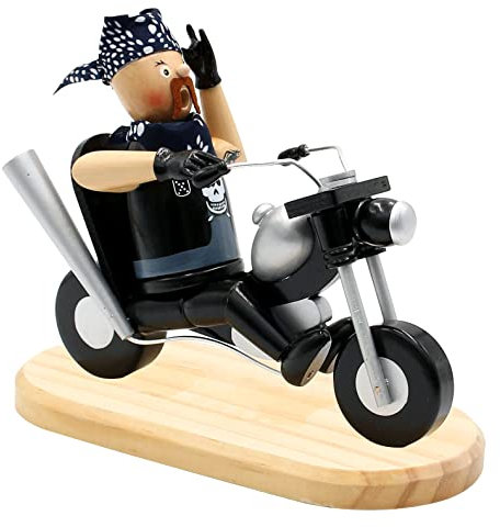 Dekohelden24 Räuchermännchen Heavy Metal Rocker auf Motorrad - Biker, L/B/H 20 x 8 x 18 cm