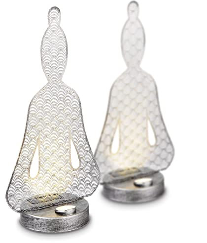 Solarlampe für Außen Stehend Buddha 2er Set – Solarleuchte Garten 36 cm Hoch – Außenleuchte Gartenlampe LED – Leuchte Solar Aussenlampe IP 44 Metall Lichtspiel