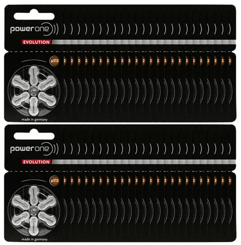 PowerOne Evolution Hörgeräte-Batterien, Größe 312, 1,45 V, Zink-Luft mit verbesserter Akkulaufzeit, 300 Batterien