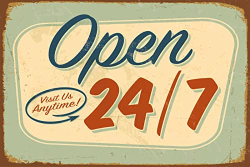Blechschild 20x30cm Open 24/7 Visit us Anytime durchgehend geöffnet jederzeit Laden Geschäft