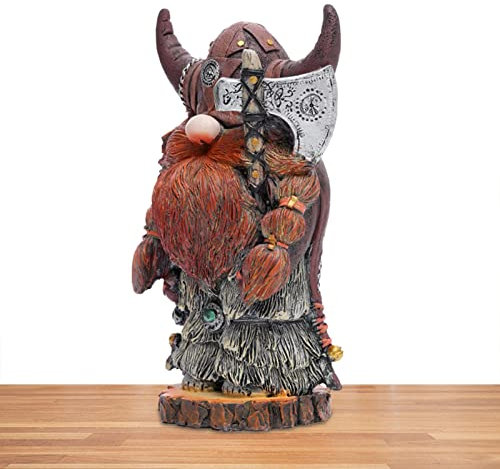 Sakamura Statue de nain nordique en résine | Figurine de nain guerrier hache – Sculpture nordique victor nordique pour l'extérieur et l'intérieur
