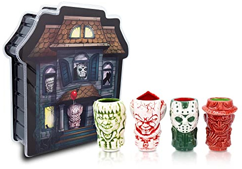 Geeki Tikis Horror Mini Muglets 4-Pack | Includes Regan, Jason Voorhees, Pennywise, Freddy Krueger | Tumbler Cocktail Glasses For Home Barware Set | Coffee Cups For Espresso, Lattes | Scary Movie Gift