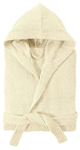 Baroni Home Peignoir éponge avec capuche, peignoir homme et femme 100 % coton, absorbant et confortable (XL, crème), crème, XL