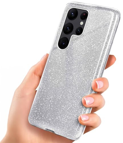 ONEFLOW Glitter Case für Samsung Galaxy S22 Ultra Glitzer Handyhülle mit Kameraschutz, Stylische Hülle Glitzernd, Dünne TPU Schutzhülle für Damen, Glitzerhülle Qi kompatibel, Silber