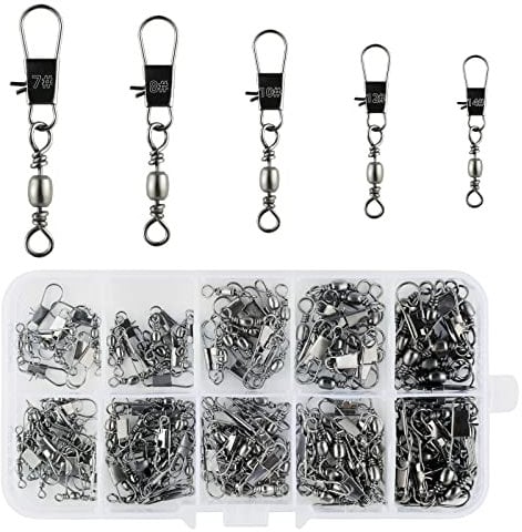 Realure 125 Pcs Fishing Swivels, with Safety Snaps Swivels Fishing Tackle, Sea Fishing Swivels Rolling Swivel for Quick Change Swivels Fishing, for Fishing Hook to Line Connectors (7# 8# 10# 12# 14#)