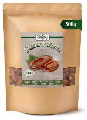 Biojoy Bio Pekannüsse Halbe Kerne, naturbelassen, Pekannusskerne, 500 g | Pecannüsse, roh, ungeröstet, ungesalzen, aus Mexiko